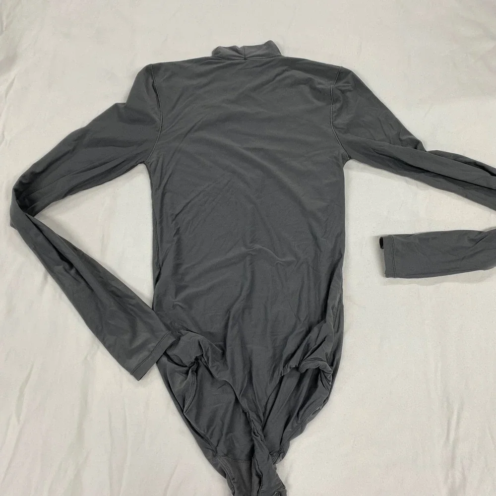 Smoothez by Aerie Real Good Gray Mock Neck Long Sleeve Bodysuit Small S/P basics - Picture 3 of 7